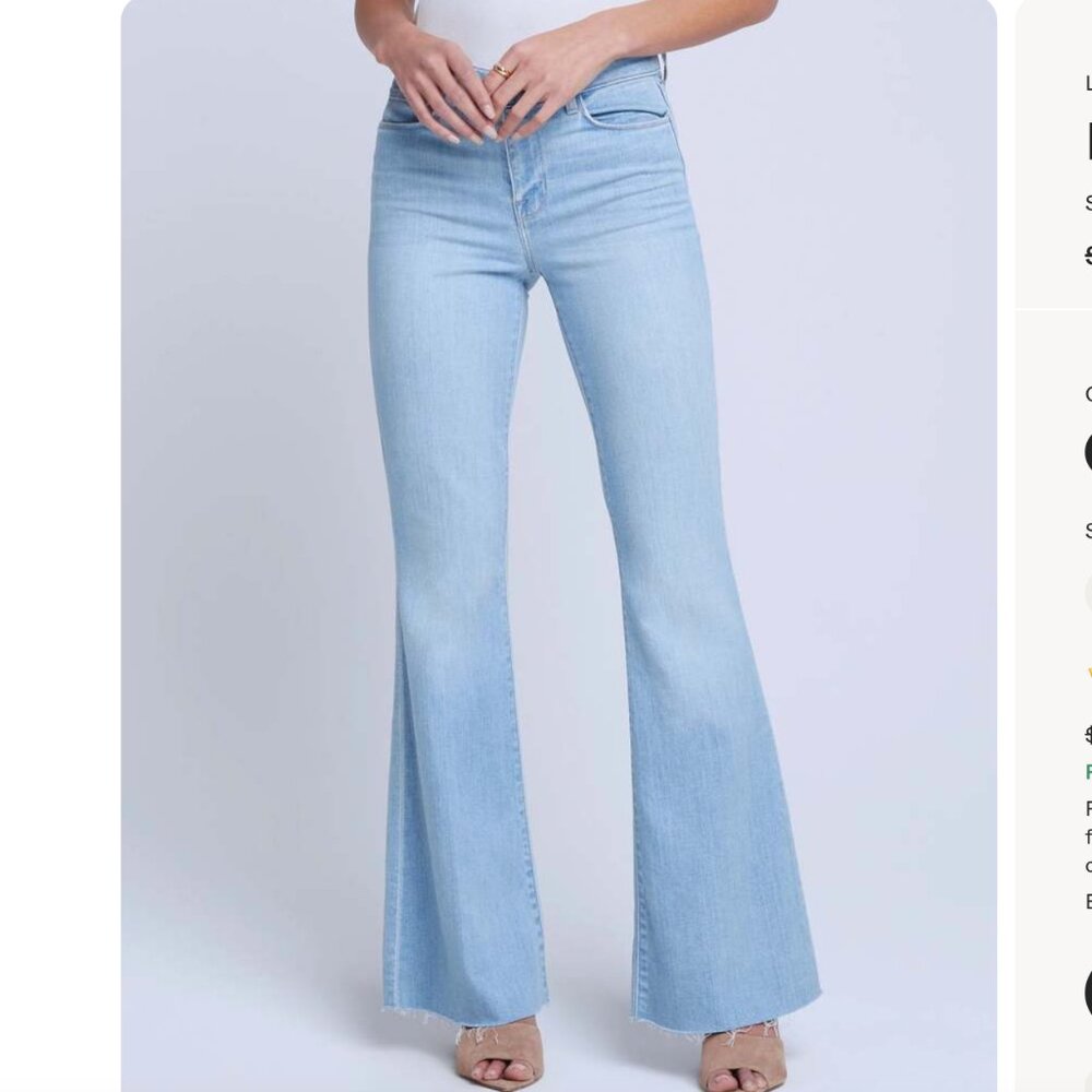 L'AGENCE Sera High Rise Sneaker Flare, Color: Blue Cloud, Size: 29